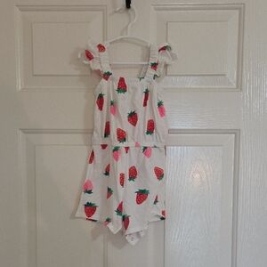 Old Navy White Strawberry-Print Girls' Romper with Ruffle Straps